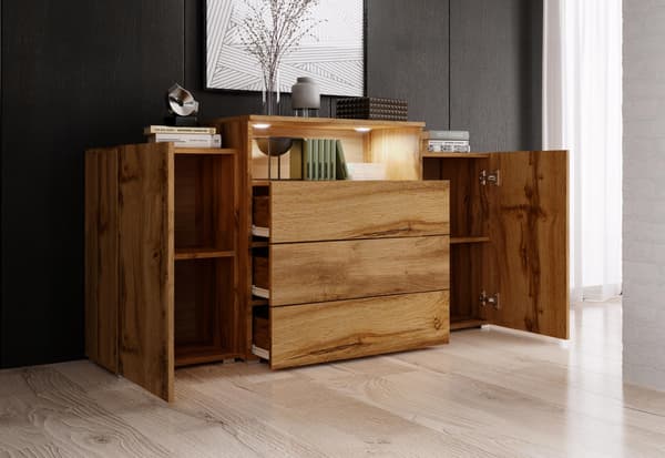 Moderne 150 cm kommode til stuen med sideskabe Wotan