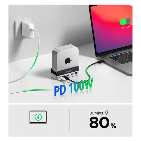 10-i-1 dockingstation til Mac mini M.2 USB-C USB-A HDMI RJ45 SD/TF - Sølv