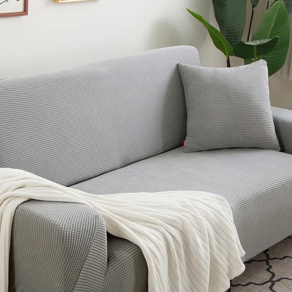 Sofföverdrag för 3-sits soffbädd ljusgrå jacquard