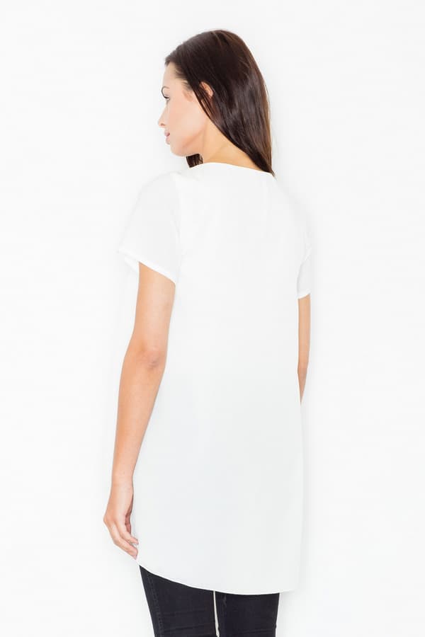 Asymmetrisk blus med utskärning framtill, vit och ecru, storlek M