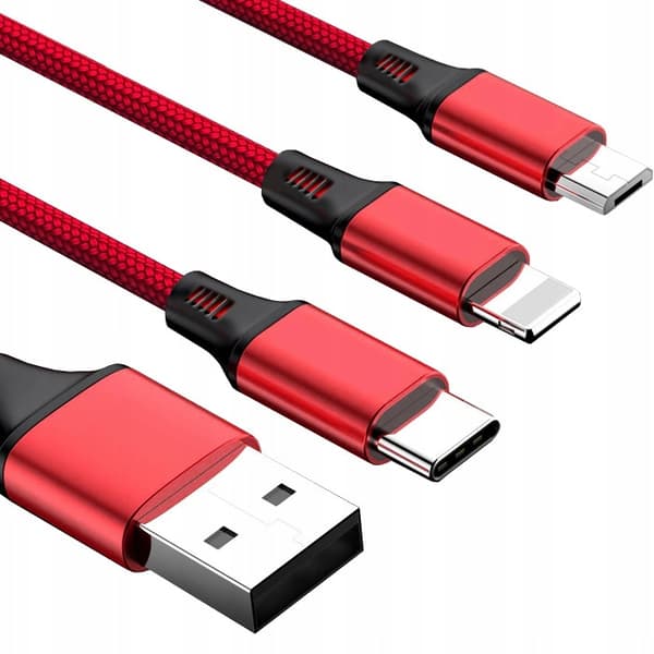 3-i-1-KABEL FÖR IPHONE / MICRO USB / TYPE-C Koanni kb13_RÖD