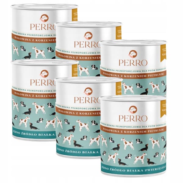 Perro våtfoder för hund med nötkött och persiljerot, 6x850g