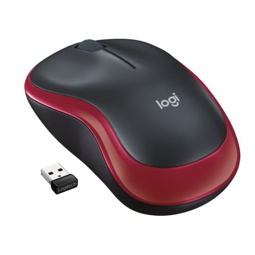 Logitech M185 Langaton Hiiri, RF Langaton, 1000 DPI, Musta/Punainen