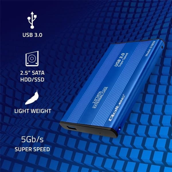 Qoltec HDD/SSD-kabinet 2,5" SATA3 | USB 3.0 | Blå