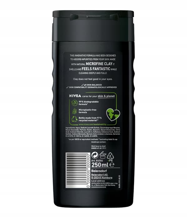 Nivea Men Deep Clean herrduschgel 3-i-1 - vaskemiddel 250 ml