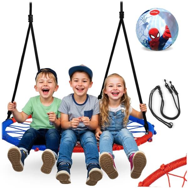 SWINGO krageredegynge 95 cm blå og rød + Spiderman-bold
