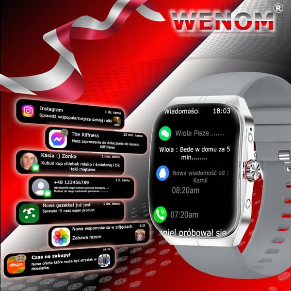 Wenom AMOLED NFC Bluetooth -älykello urheiluun, vedenpitävä Menu PL