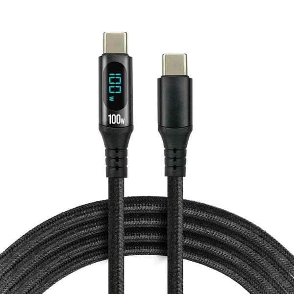 USB-C -> USB-C kabel everActive CBB-1PD5L 1m 100W indbygget display sort