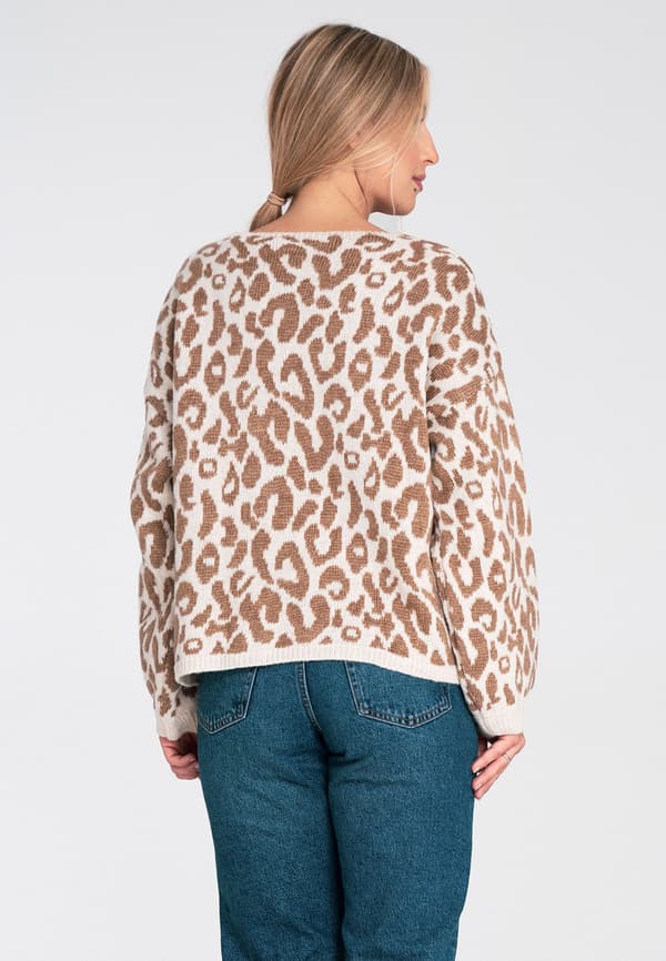 Damkofta - Leopardmönstrad tröja - M1094 Vit-Beige En storlek passar alla