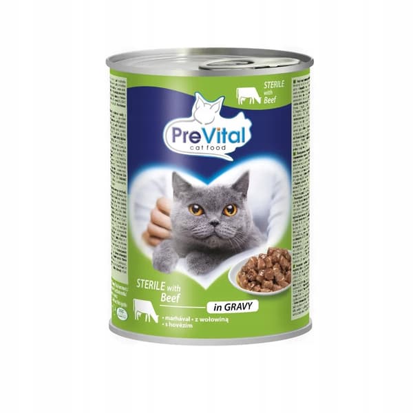 PreVital Sterilt våtfoder för katter med nötkött i sås 24x415g