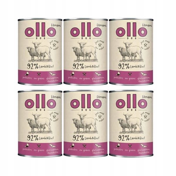 Ollo Umami våtfoder för hundar, lamm och nötkött, 6x850g