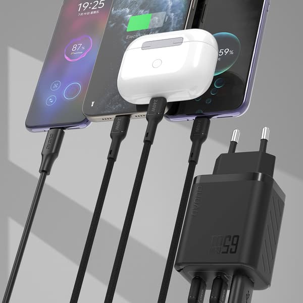 A29 GaN USB-C USB-A 65W seinälaturi - musta