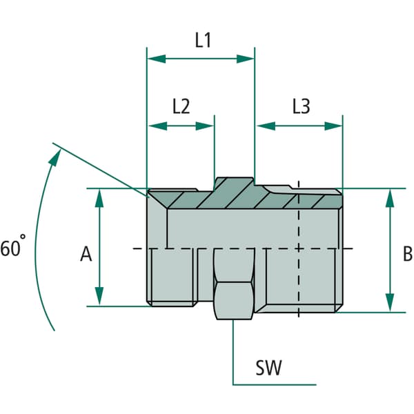 Suora hydrauliikkaliitin GA G1/2" x R3/4" 42mm