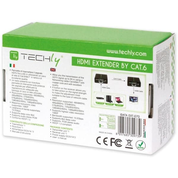 Techly extender hdmi hd 3d over rj45 upp till 60 meter