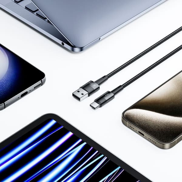 USB-C - USB-A 66W 6A 0,25m kabel - grå