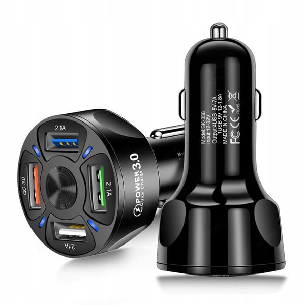 HURTIG BILOPLADER 4xUSB QC 3.0 + KABEL Koanni