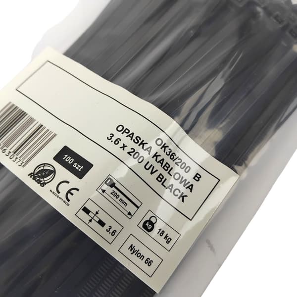 UV kabelbinderbånd 3,6x200mm - 100 stk sort