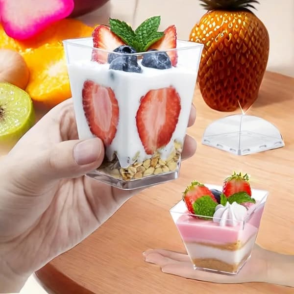 Firkantede dessertbægre 150ml 50 stk. til snacks og desserter