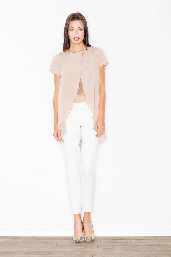 Asymmetrisk blus med utskärning framtill, beige, storlek M