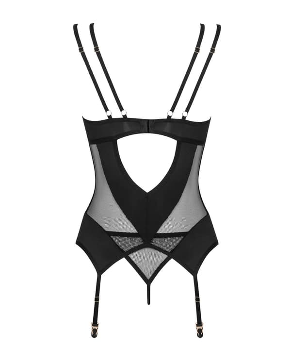 Obsessive Sexy Mesh -korsetti stringeillä Nesari Musta XL2XL