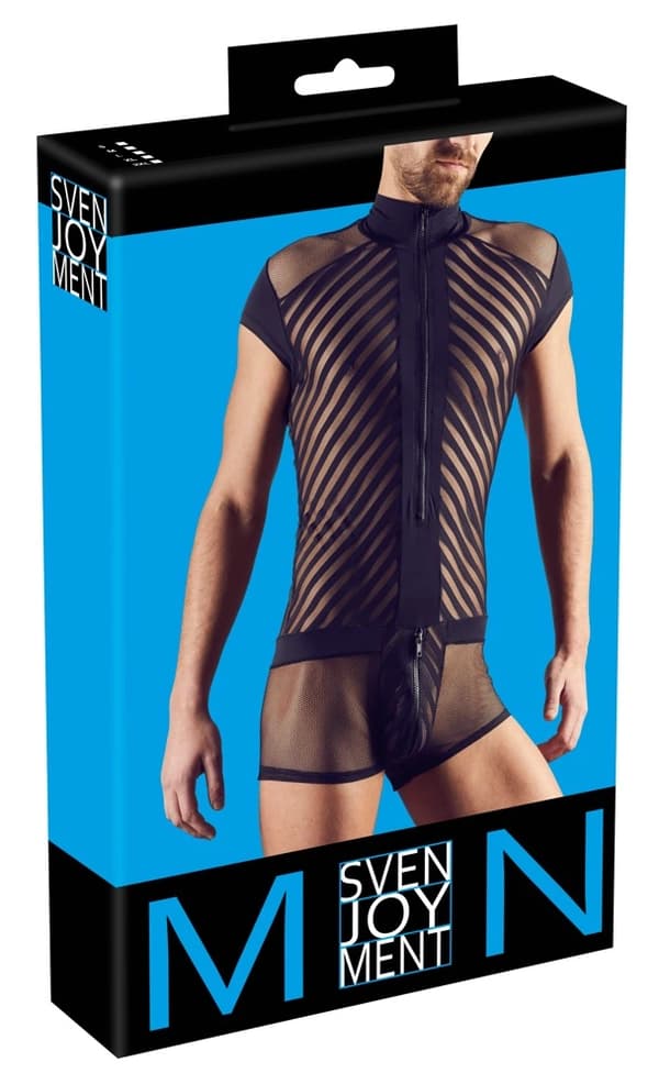 Svenjoyment Herre Mesh Bodysuit med Sorte Stropper og Lynlås L