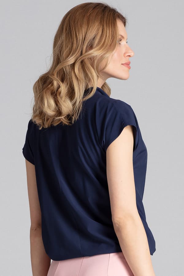 M652 elegant V-ringad kortärmad blus marinblå storlek S
