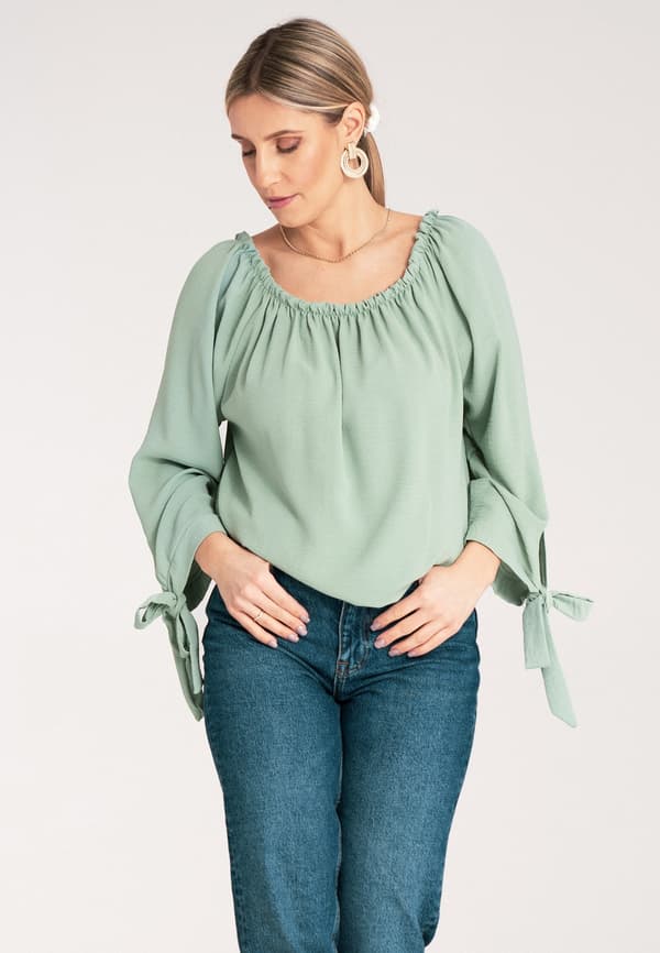 Spansk bluse - Langærmet bluse - Boho bluse - Mintgrøn bluse M1133 år Universal