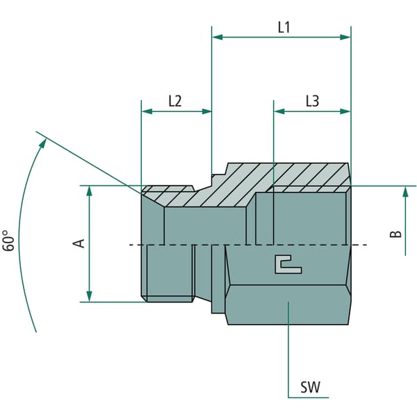 Lige hydraulisk stik GA G1/2" x G1/2" 23mm