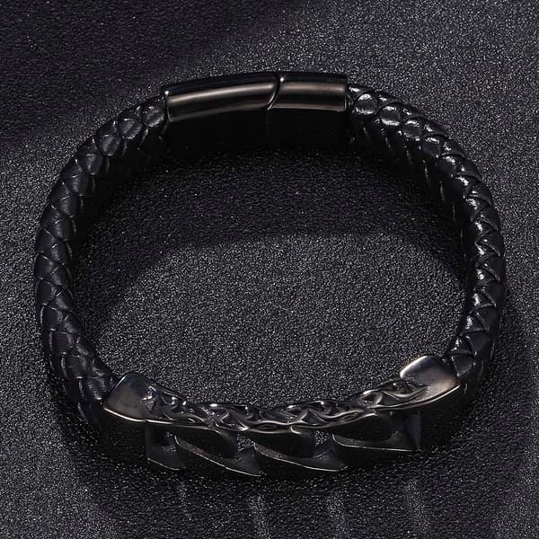 Herre læderarmbånd stål læder 6