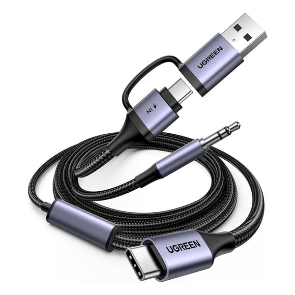 Lydadapter med opladningsfunktion 2-i-1 USB-C - USB-A/C minijack - sort