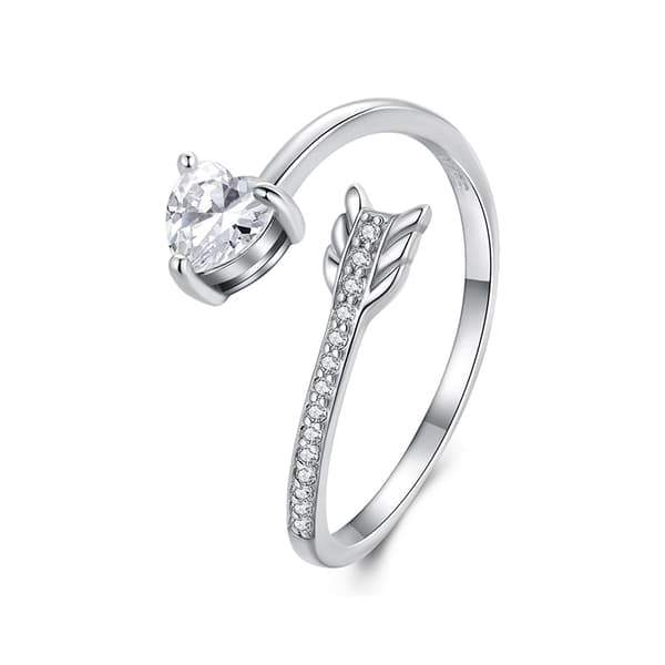 Anillo de plata ajustable con forma de corazón y flecha en plata 925