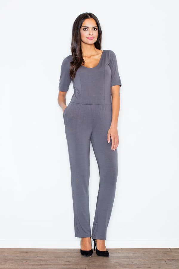Bekväm damejumpsuit i viskos, grå, størrelse M