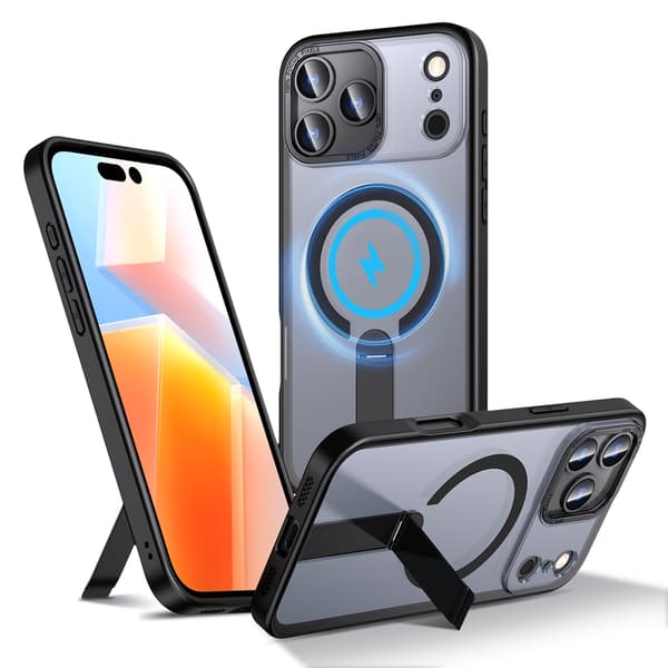 iPhone 17 Pro Max Hybrid Armor X MagSafe-etui med stativ - Sort