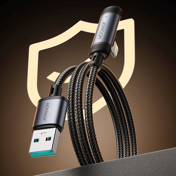 Vinklet USB-A iPhone Lightning 3A Kabel 1,2m - Sort