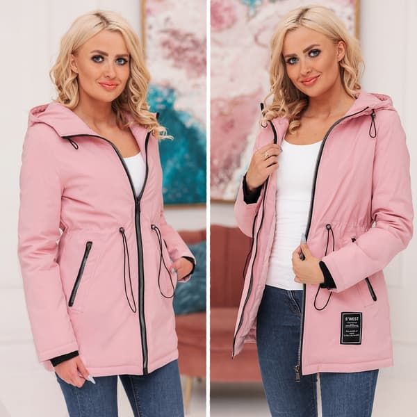 Slimming parka overgangsjacka med hætte forår M marineblå