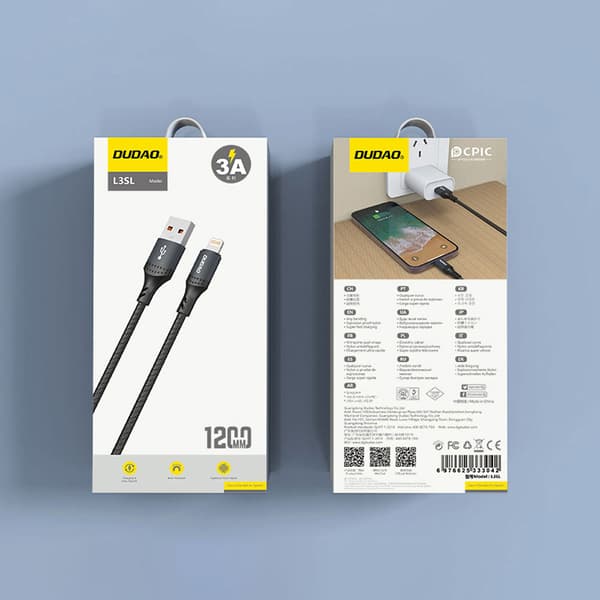 USB-A - iPhone Lightning-kabel flätad 3A 30W 1,2m - Svart