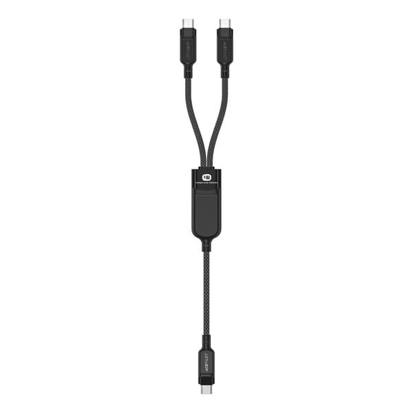 2-i-1 dobbelt USB-C-kabel - 2x USB-C 100W 480Mb/s - Sort