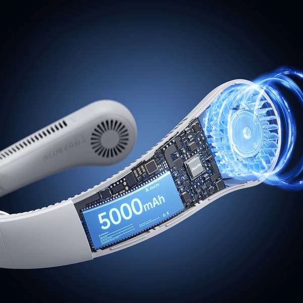 Bærbar nakkeventilator 5000mAh - Grå