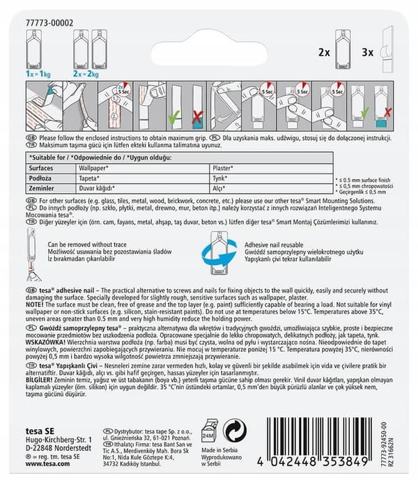 TESA selvklæbende søm til gips og tapet 1 kg 3-pack