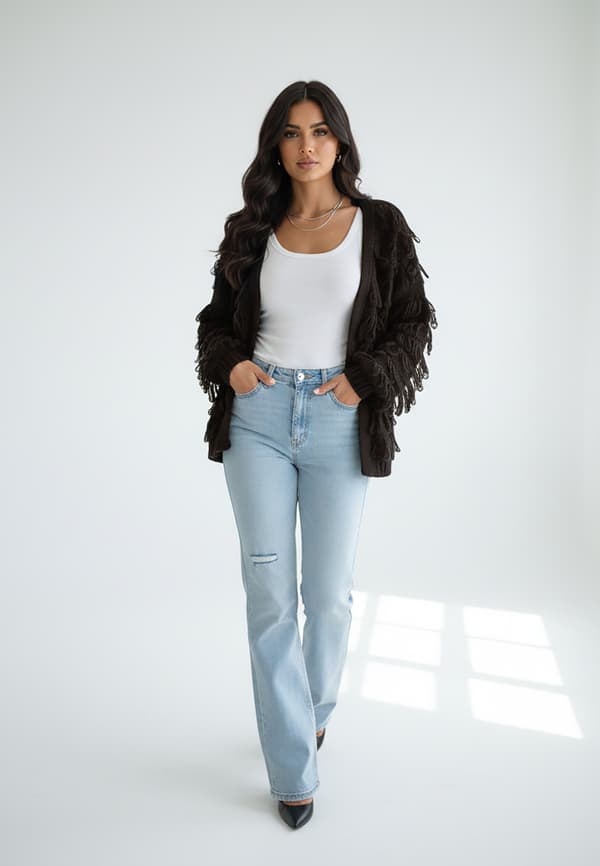 Fransig kofta - Elegant damkofta - Brun M1259 storlek M