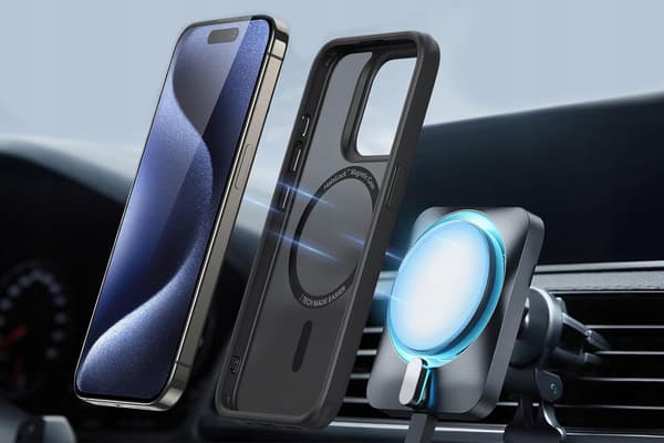 MAGNETISK MAT ETUI TIL MAGSAFE TIL APPLE IPHONE 15 PRO + GLAS matsejf03_SORT