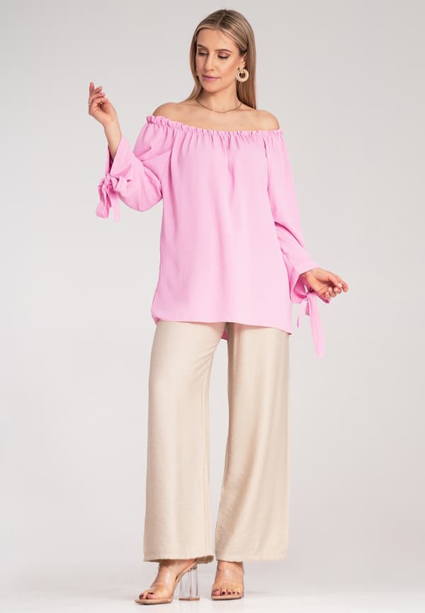 Spansk bluse - Langærmet bluse - Boho bluse - Lyserød bluse M1133 r. Universal
