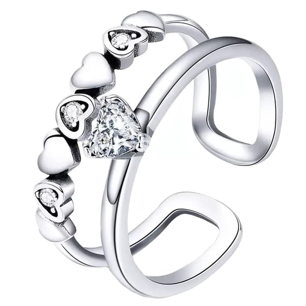 Anillo de plata con doble corazón en plata 925