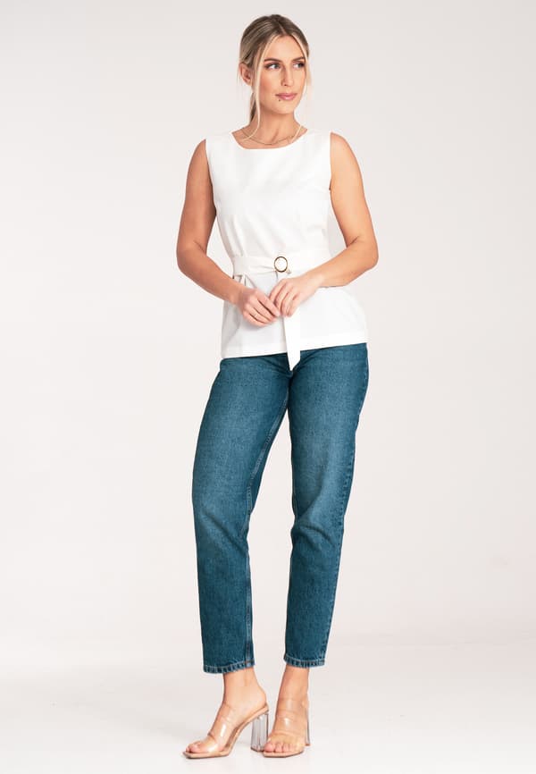 Elegant damebluse - Off-shoulder bluse - ecru bluse M1071 størrelse L