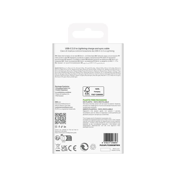 USB-C - iPhone Lightning TPE 20W 2m Kabel - Vit