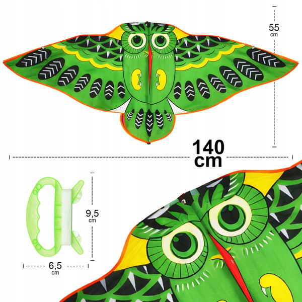 KITE BIRD kæmpe GRØN UGLE himmeleventyr 140 cm