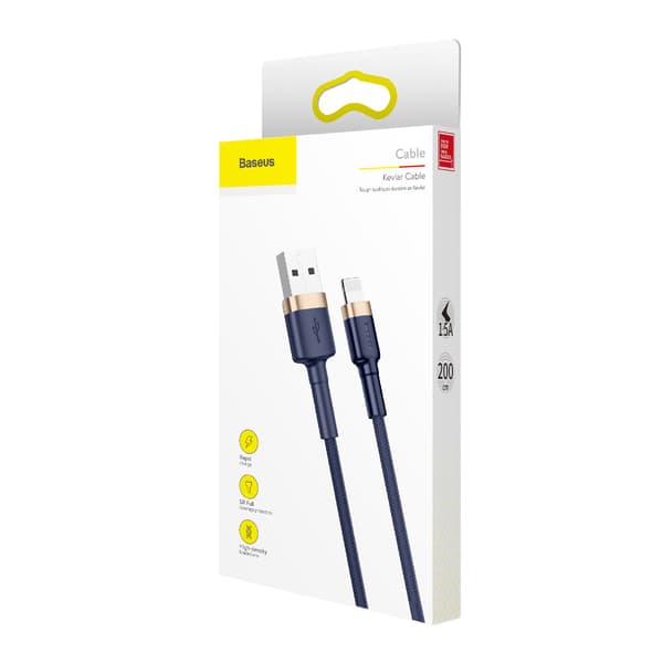 Cafule USB-A - iPhone Lightning 2.4A QC 3.0 Kabel 1m - Blå-Guld