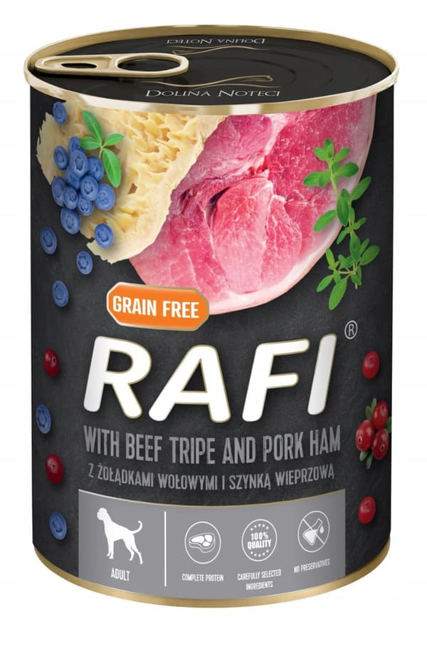 Våtfoder för hundar RAFI skinka med nötmagar 24x400g