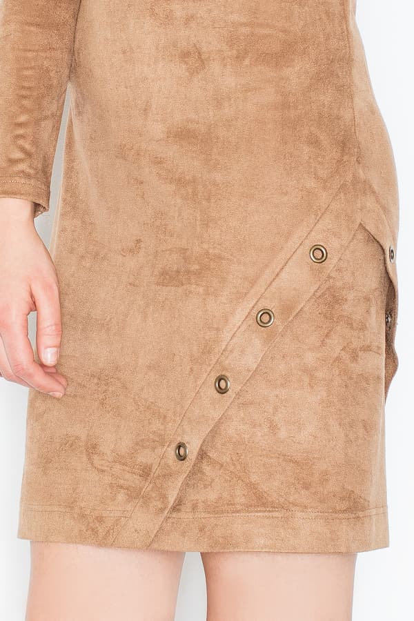 Elegant brun långärmad mockaklänning - M455 storlek L
