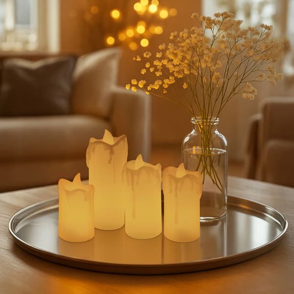 Sæt med 4 LED-lys med imiteret voks, creme, VERGIONIC